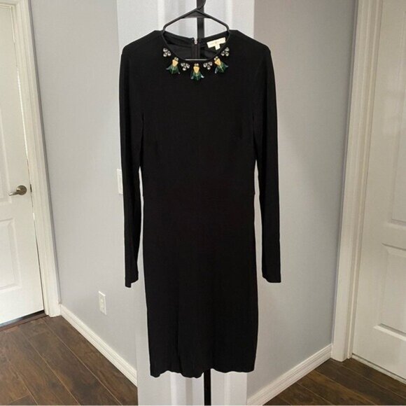 Tory Burch Deena Beetle Embellished Dress Rayon Stretch Black Jewel Size Small • - Picture 3 of 9